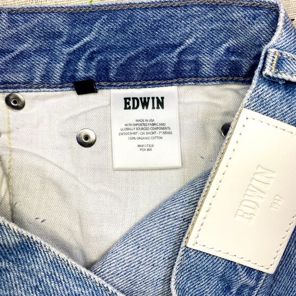 EDWIN Denim Short Cai 7-inch Inseam Light Wash Blue Sz 28 Raw Hem High Rise Boho - Picture 8 of 9